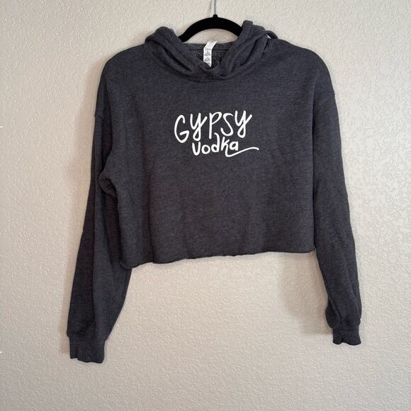 Gypsy Vodka Womens Gray Cropped Hoodie Pullover Long Sleeve Graphic - Picture 1 of 4